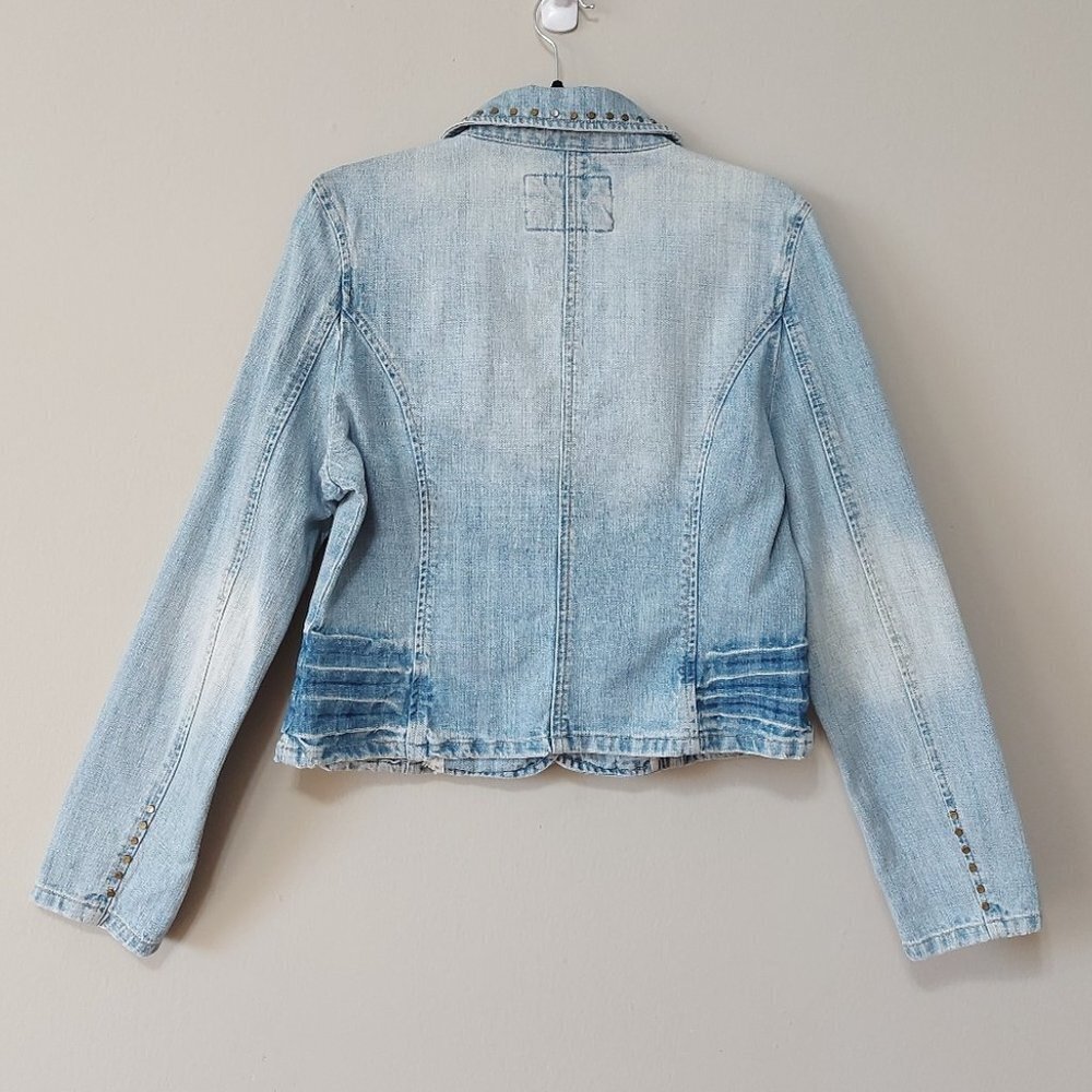 Star Jeans Denim Jacket Size Large Studded Women's Blue Wash Buttons Pockets - Picture 2 of 10